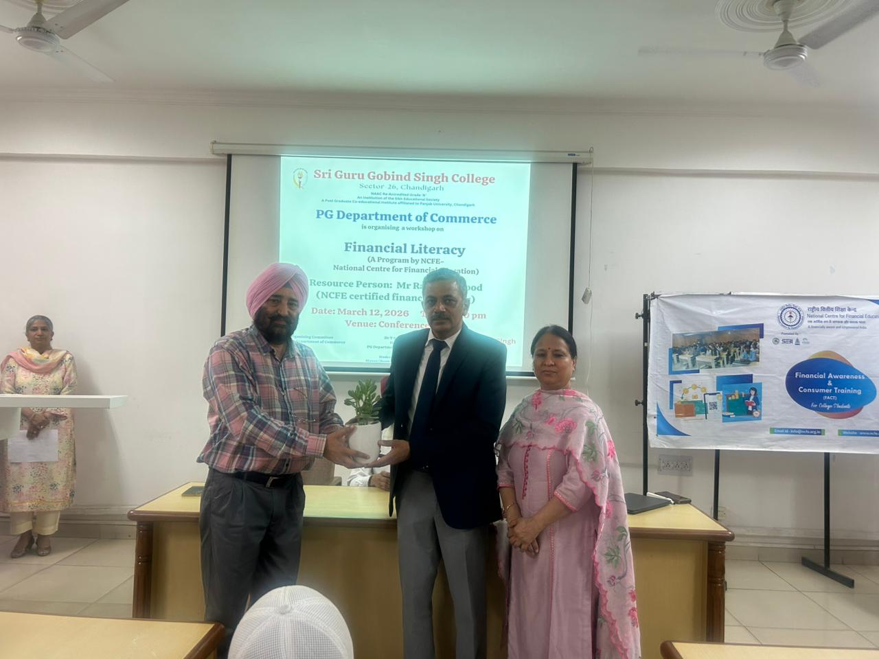 HoD Dr Tajinder Singh Brar and Dr Seema Mahajan felicitating Mr Rajneesh at a departmental event.